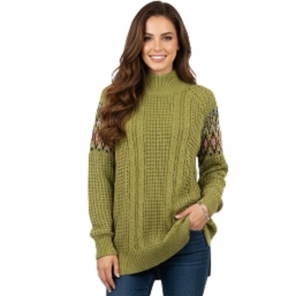 Sundance Women’s Light Green Cable Knit Sweater Wool Blend Size Medium